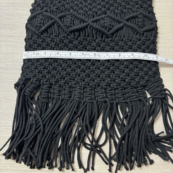 Danielle Nicole Macrame Crochet Boho Black Bag w/ Wood Handle & Crossbody Strap - Picture 10 of 13